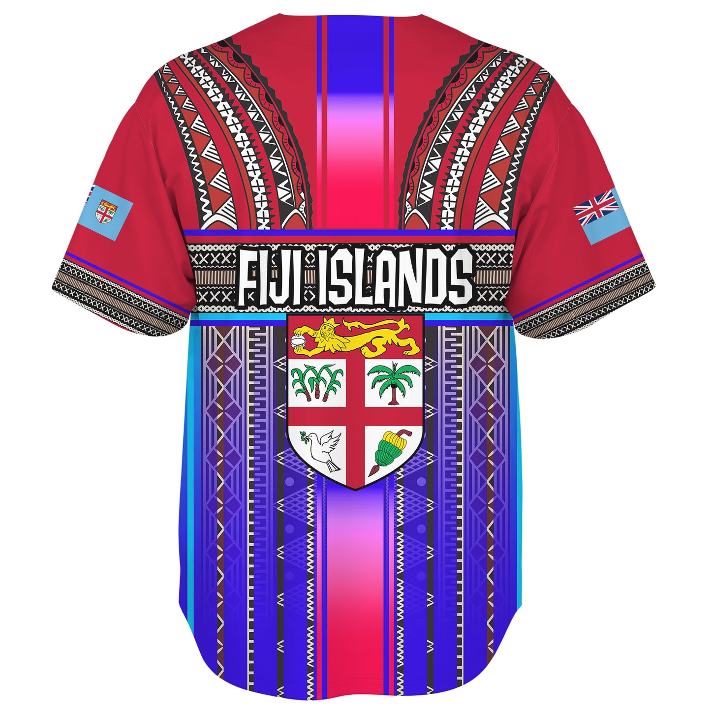 Fiji Baseball Shirt Fijian Traditional Masi Patterns Red