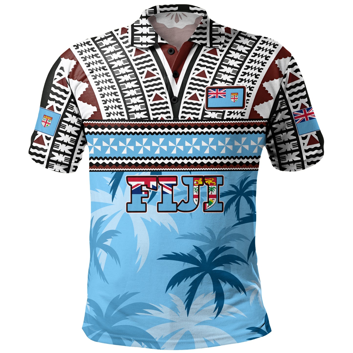 Fiji Polo Shirt Fijian Tribal Masi Design With Tropical Palm Leaves