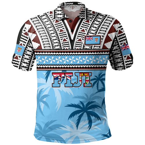 Fiji Polo Shirt Fijian Tribal Masi Design With Tropical Palm Leaves