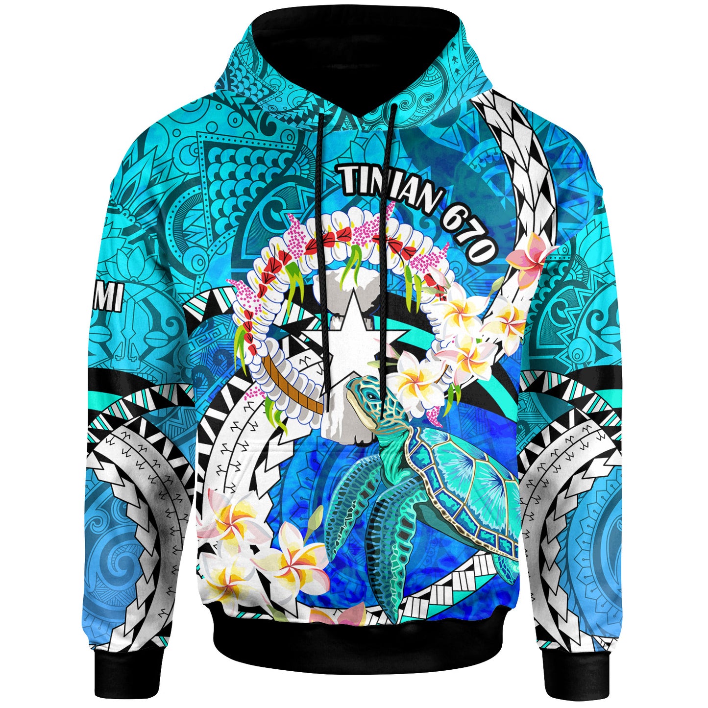 Northern Mariana Islands Hoodie - CNMI Polynesian Culture with Turtle and Plumeria Hoodie (Custom)