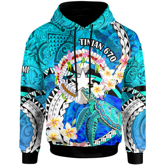 Northern Mariana Islands Hoodie - CNMI Polynesian Culture with Turtle and Plumeria Hoodie (Custom)