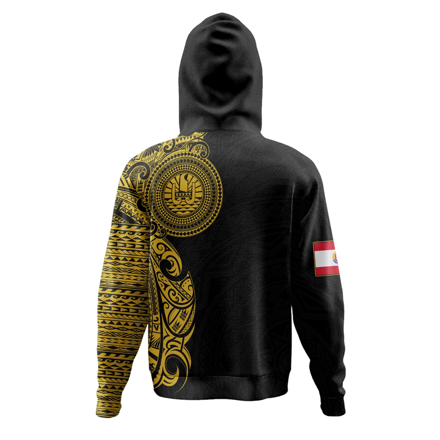 French Polynesia Hoodie Custom Polynesian Half Sleeve Gold Tattoo With Seal Black