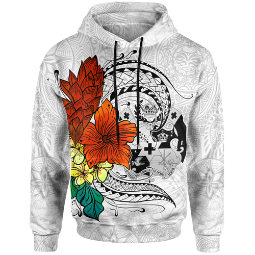 Tonga Hoodie - Tropical Flowers White Patterns Style