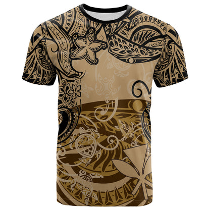 Hawaii T-Shirt Vintage Floral Pattern Gold