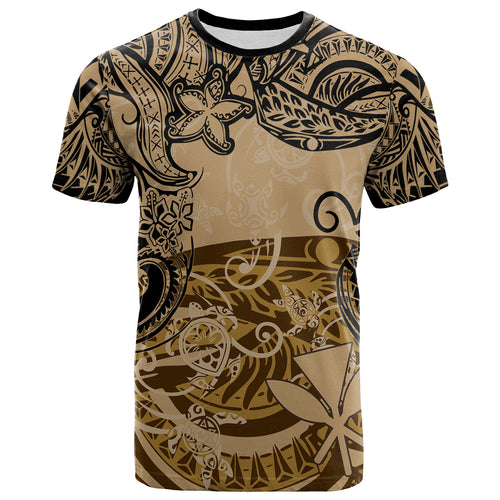 Hawaii T-Shirt Vintage Floral Pattern Gold