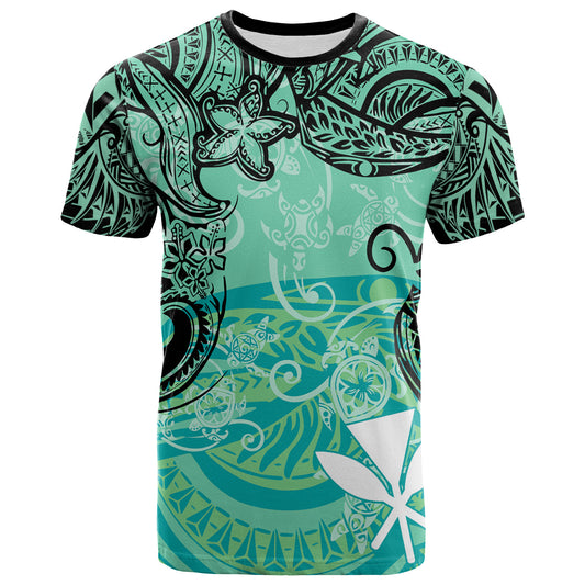 Hawaii T-Shirt Vintage Floral Pattern Green Color