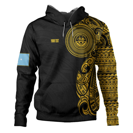 Federated States Of Micronesia Hoodie Custom Polynesian Half Sleeve Gold Tattoo With Seal Black