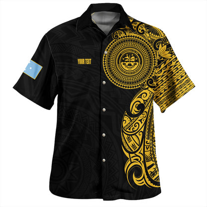 Guam Hawaiian Shirt Custom Polynesian Half Sleeve Gold Tattoo With Seal Black