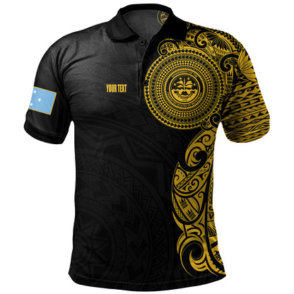 Federated States Of Micronesia Polo Shirt Custom Polynesian Half Sleeve Gold Tattoo With Seal Black