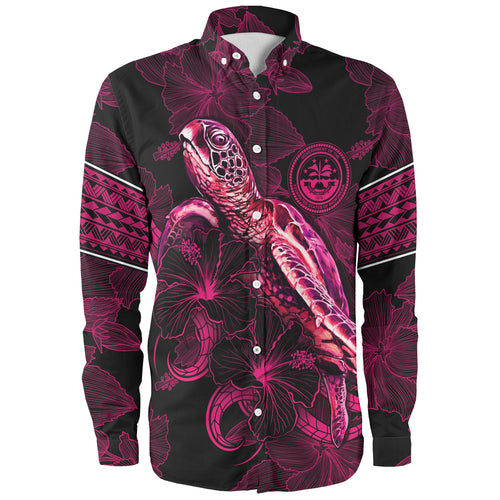 Federated States Of Micronesia Long Sleeve Shirt Sea Turtle With Blooming Hibiscus Flowers Tribal Maroon