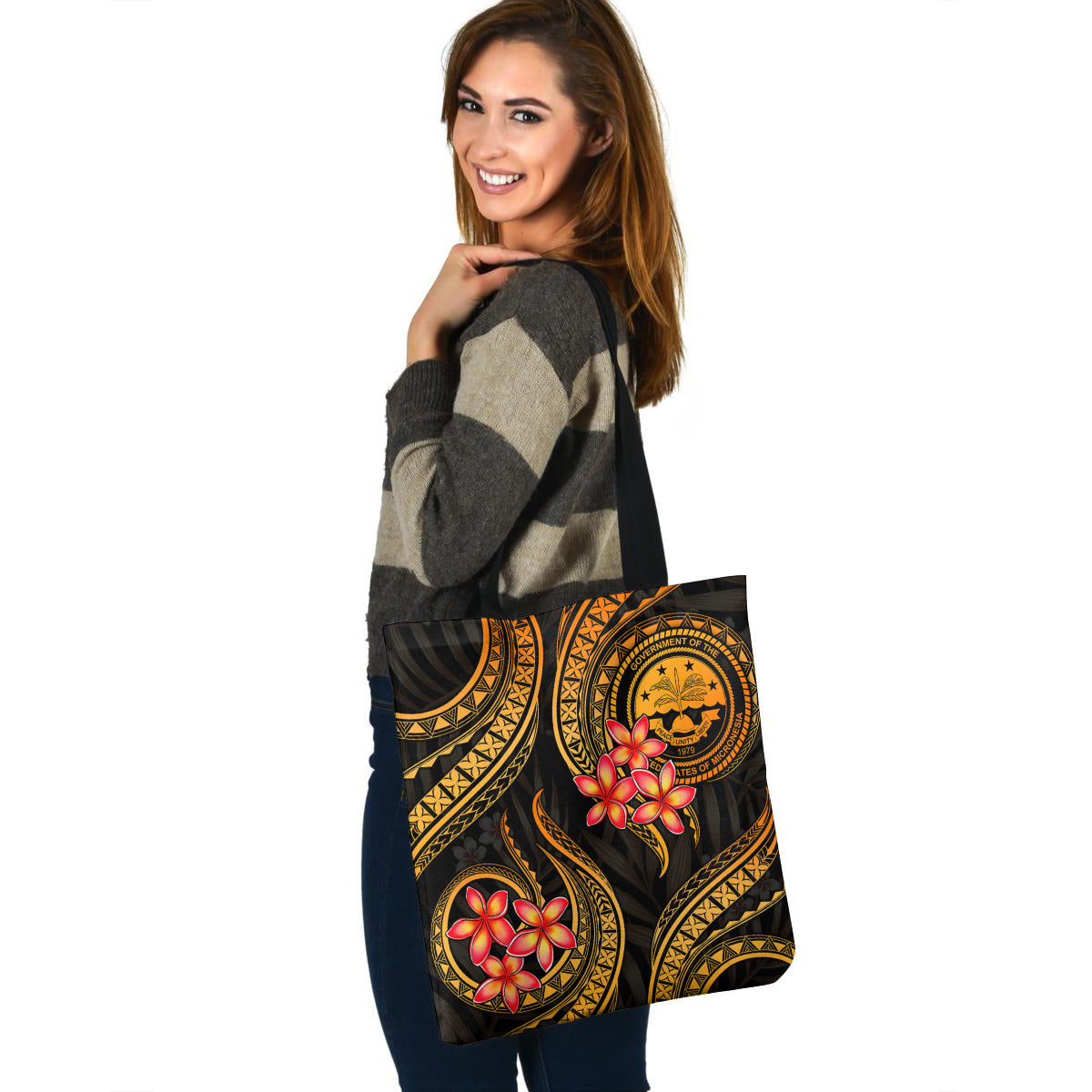 Federated States of Micronesia Tote Bag Gold Polynesian Pattern Plumeria