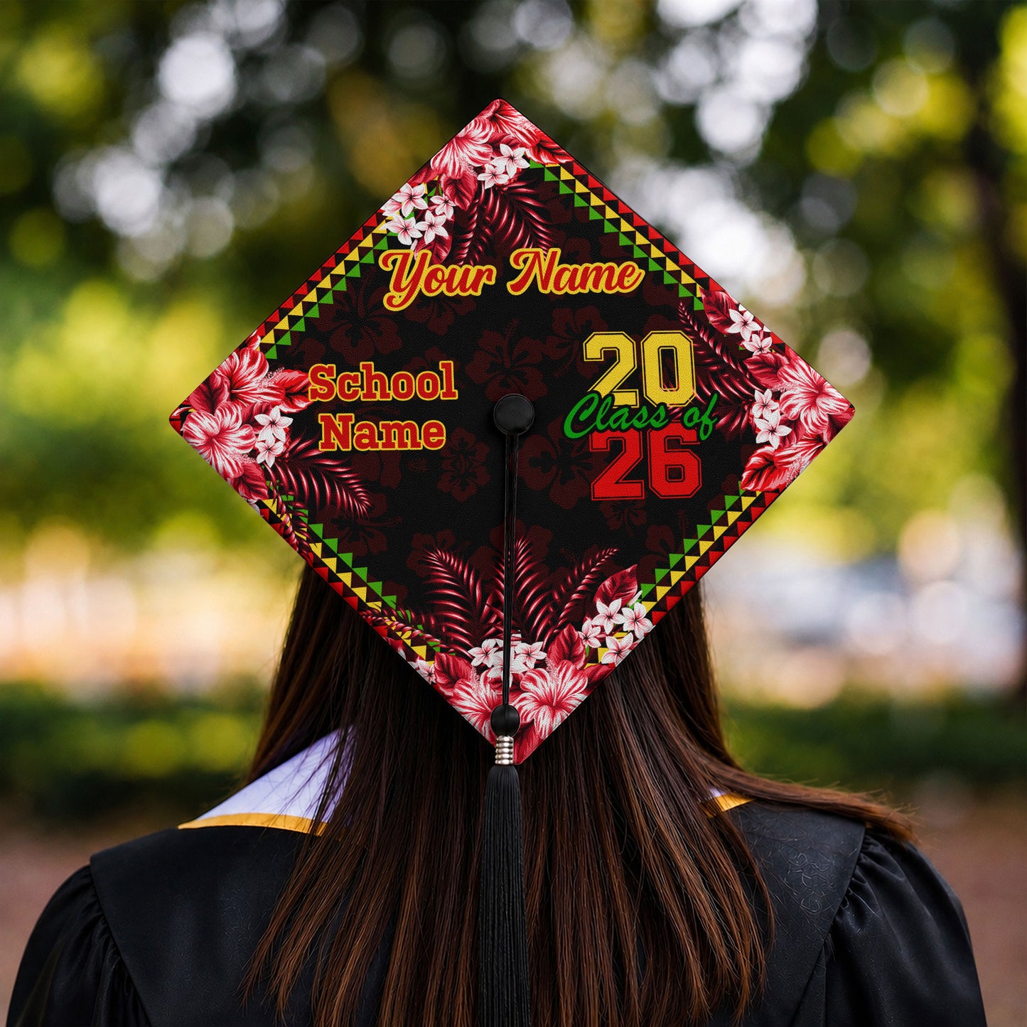 Hawaii Graduation Cap Custom Class 2026 Of Kakau With Hibiscus Flower