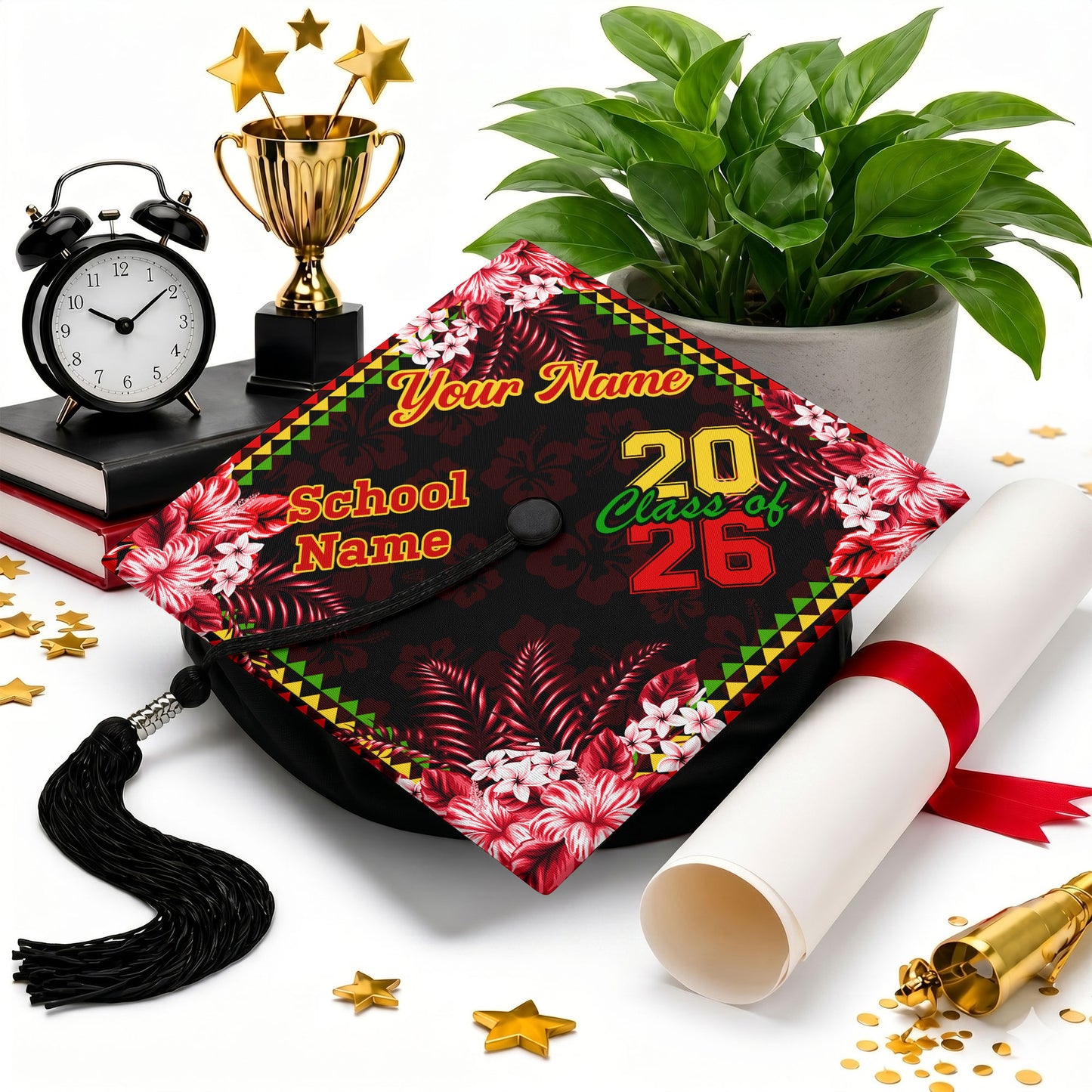 Hawaii Graduation Cap Custom Class 2026 Of Kakau With Hibiscus Flower