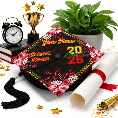 Hawaii Graduation Cap Custom Class 2026 Of Kakau With Hibiscus Flower