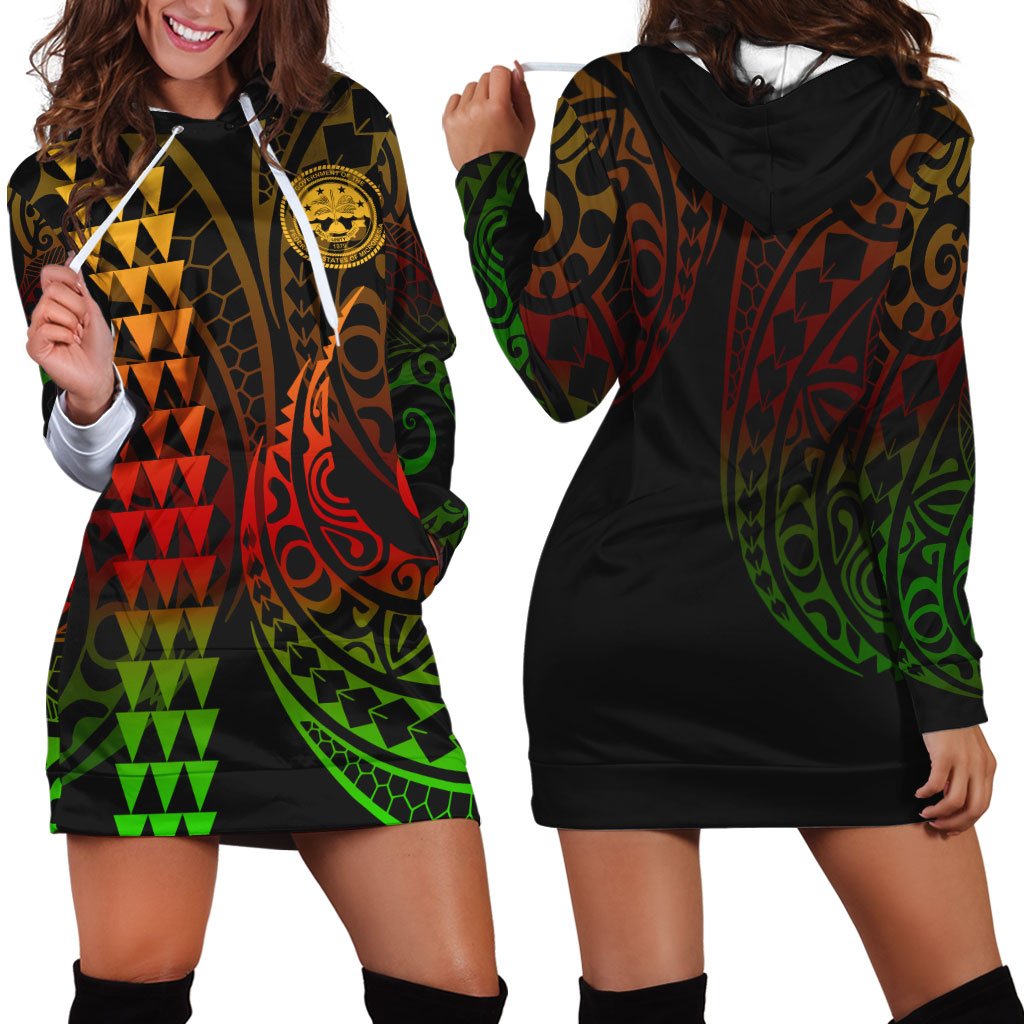 Federated States Of Micronesia Hoodie Dress Kakau Style Reggae