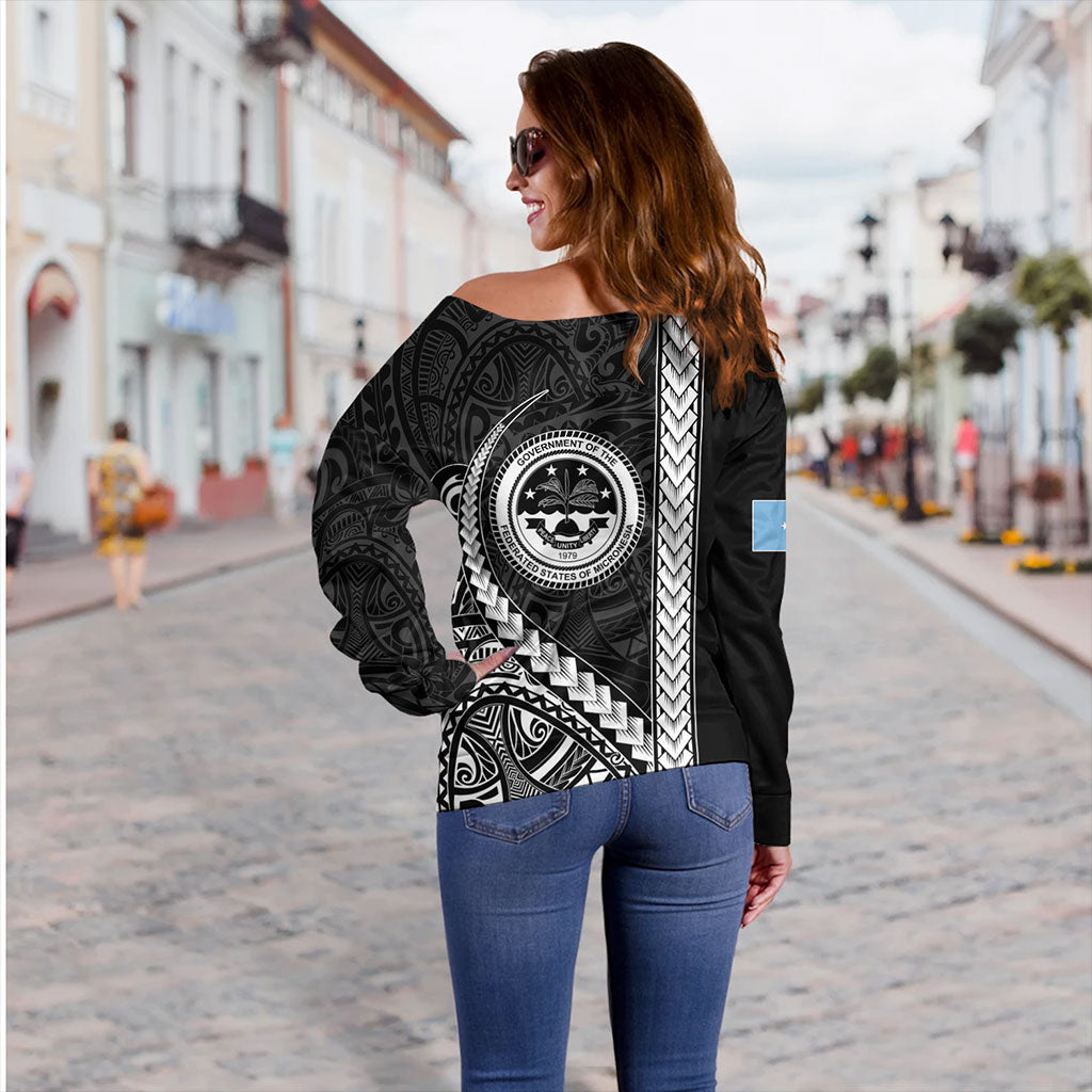 Federated States Of Micronesia Off Shoulder Sweatshirt Tribal Micronesian Coat Of Arms