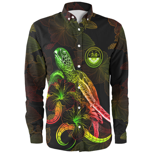 Federated States Of Micronesia Long Sleeve Shirt Sea Turtle With Blooming Hibiscus Flowers Reggae