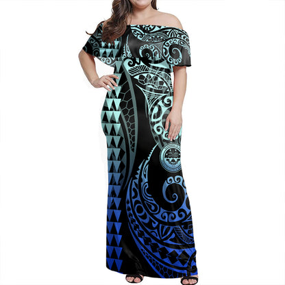 Federated States Of Micronesia Combo Dress And Shirt Coat Of Arms Kakau Style Gradient Blue