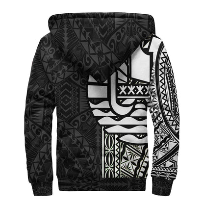 Tahiti (French Polynesia) Polynesian Personalised Custom Sherpa Hoodie - Black Line