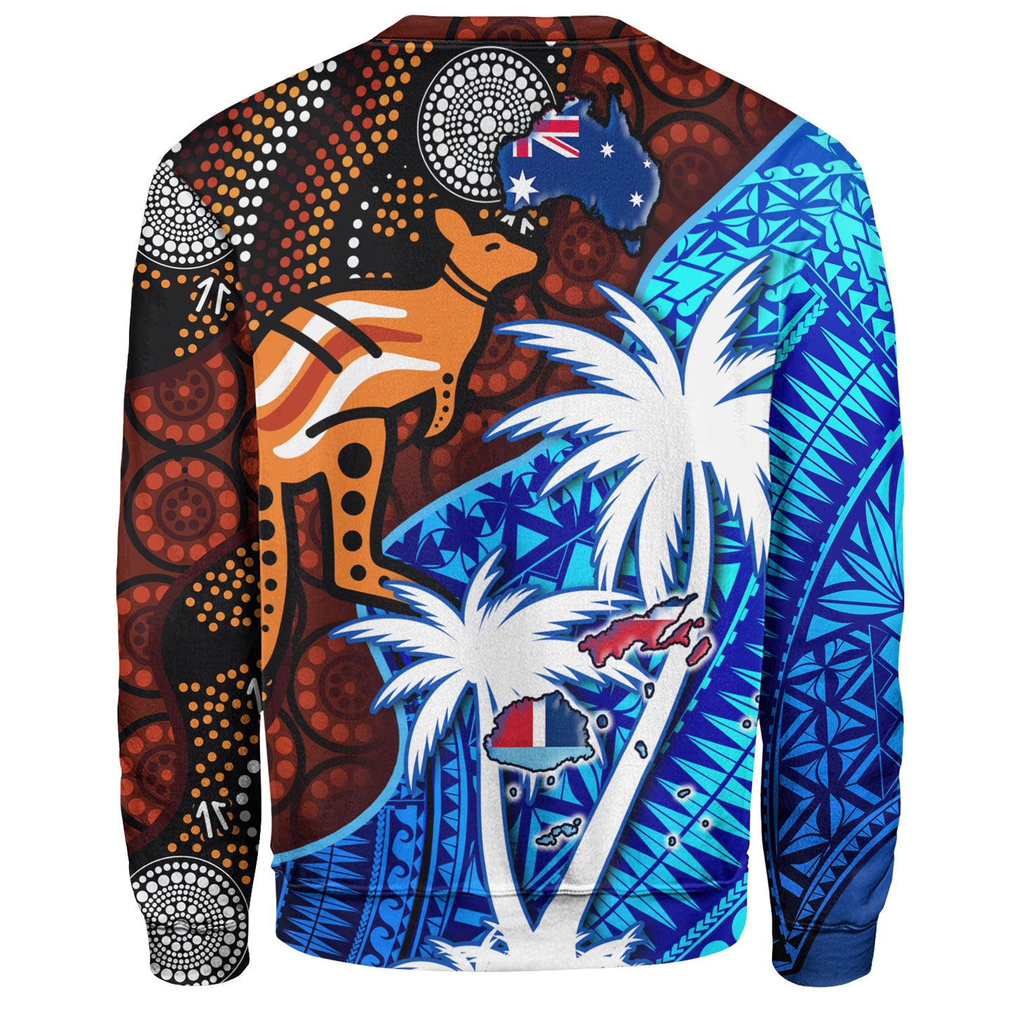 Fiji And Australia Sweatshirt Fijian Flag Tapa Patterns With Aboriginal Kangaroo