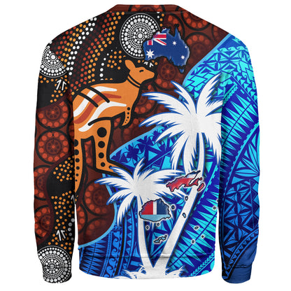 Fiji And Australia Sweatshirt Fijian Flag Tapa Patterns With Aboriginal Kangaroo