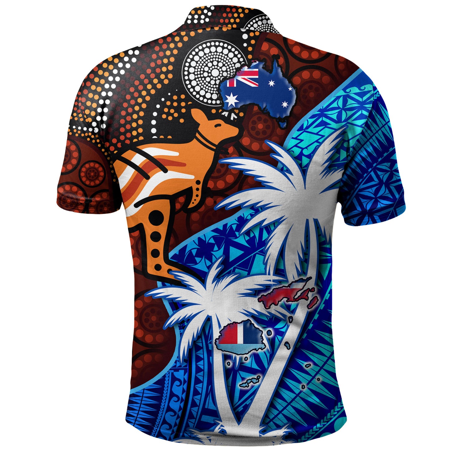 Fiji And Australia Polo Shirt Fijian Flag Tapa Patterns With Aboriginal Kangaroo