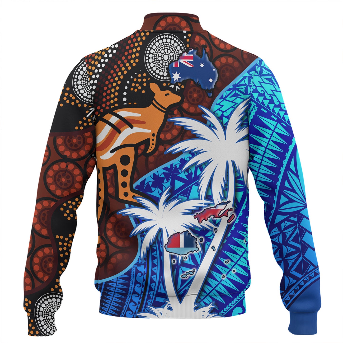 Fiji And Australia Baseball Jacket Fijian Flag Tapa Patterns With Aboriginal Kangaroo