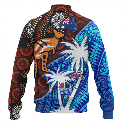 Fiji And Australia Baseball Jacket Fijian Flag Tapa Patterns With Aboriginal Kangaroo