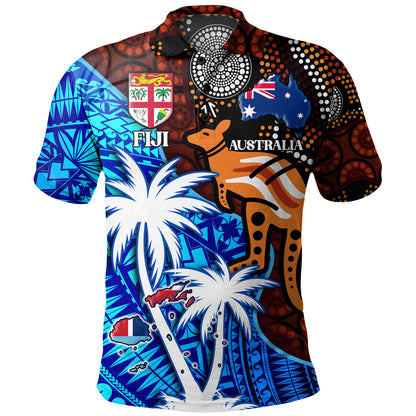 Fiji And Australia Polo Shirt Fijian Flag Tapa Patterns With Aboriginal Kangaroo