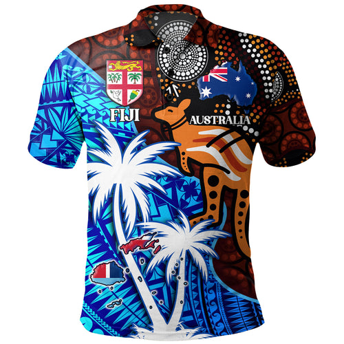 Fiji And Australia Polo Shirt Fijian Flag Tapa Patterns With Aboriginal Kangaroo