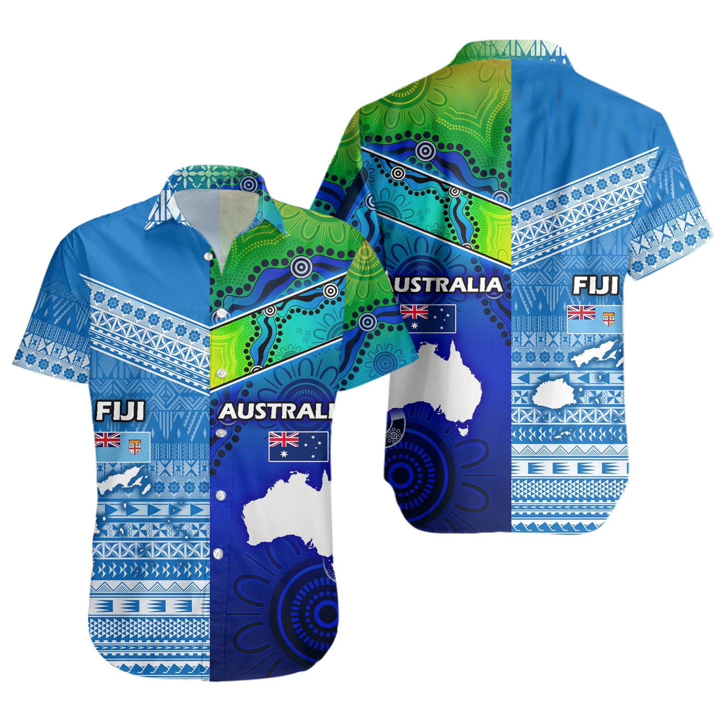 Fiji And Australia Custom Personalised Short Sleeve Shirt Fijian Tapa With Australia Aboriginal Style