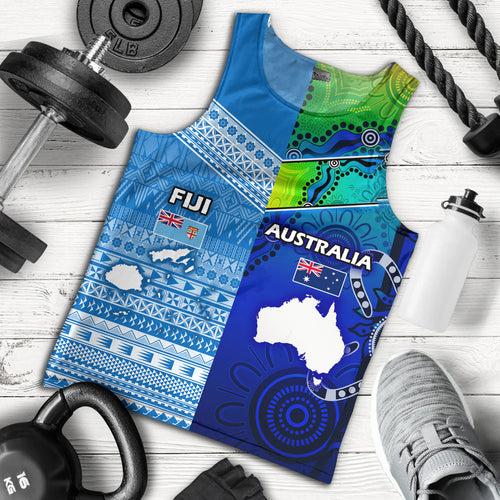 Fiji And Australia Custom Personalised Tank Top Fijian Tapa With Australia Aboriginal Style