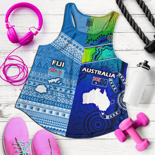 Fiji And Australia Custom Personalised Women Tank Fijian Tapa With Australia Aboriginal Style