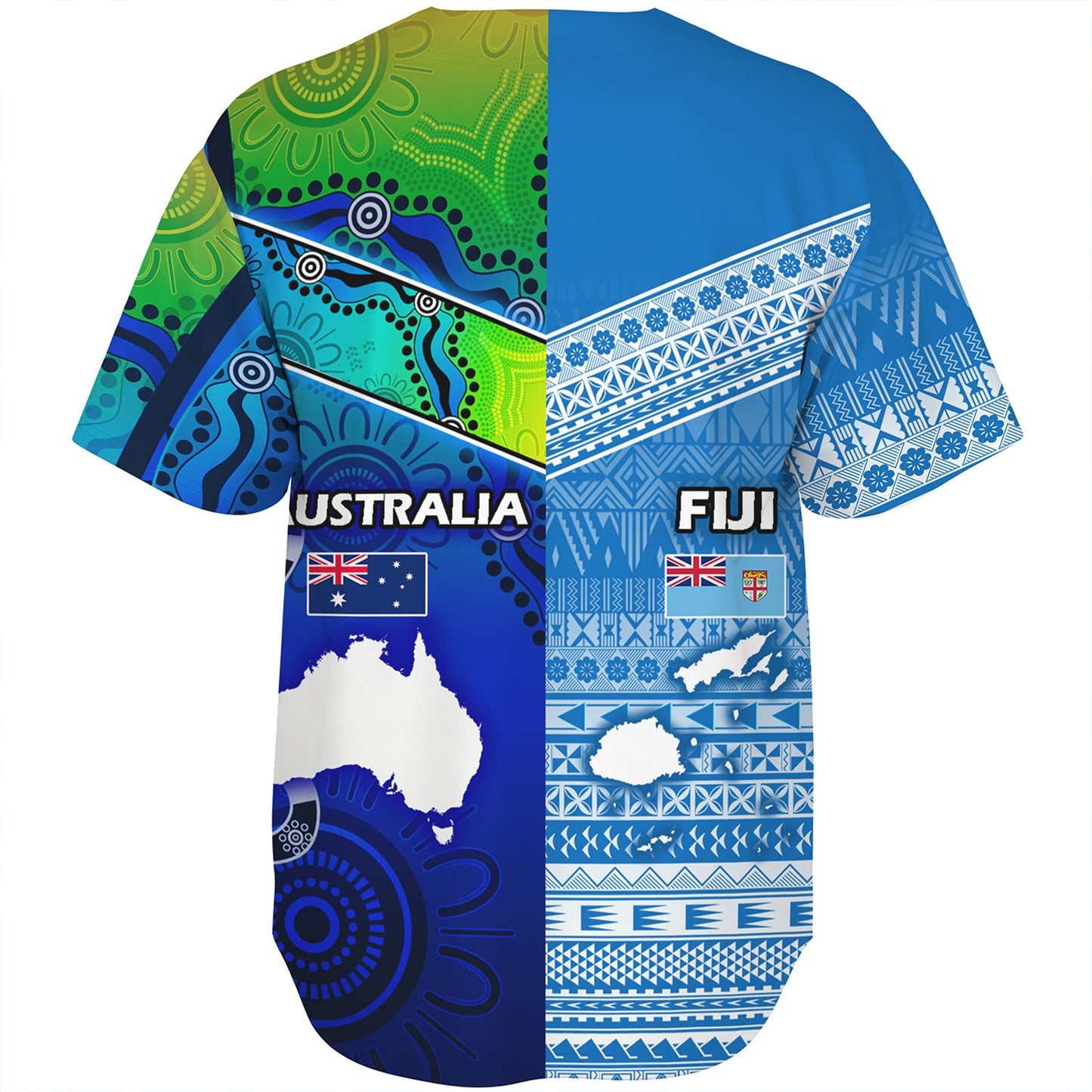 Fiji And Australia Custom Personalised Baseball Shirt Fijian Tapa With Australia Aboriginal Style