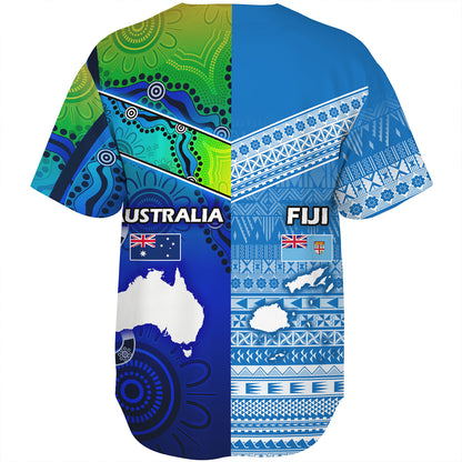 Fiji And Australia Custom Personalised Baseball Shirt Fijian Tapa With Australia Aboriginal Style