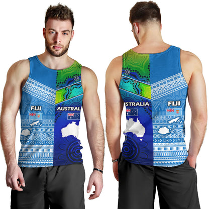 Fiji And Australia Custom Personalised Tank Top Fijian Tapa With Australia Aboriginal Style