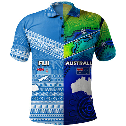 Fiji And Australia Custom Personalised Polo Shirt Fijian Tapa With Australia Aboriginal Style