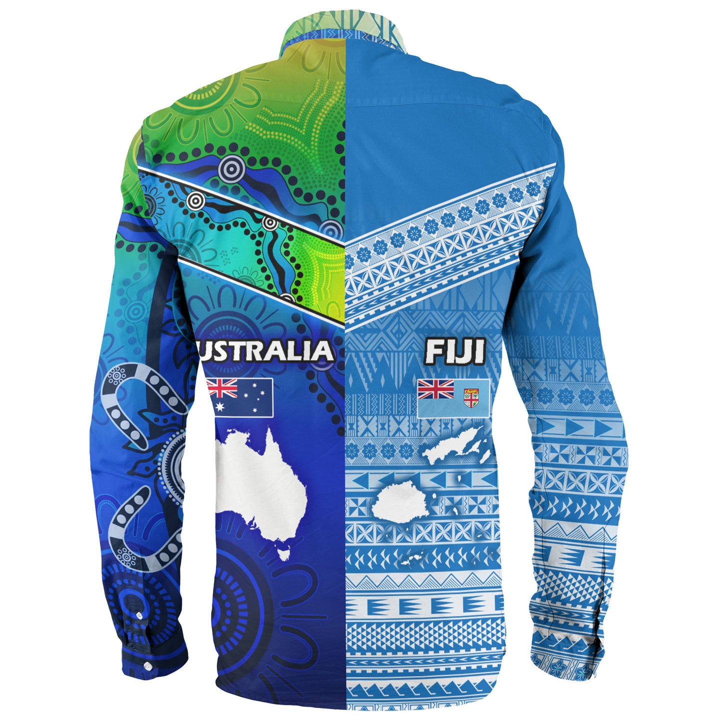 Fiji And Australia Custom Personalised Long Sleeve Shirt Fijian Tapa With Australia Aboriginal Style