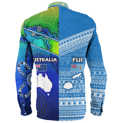 Fiji And Australia Custom Personalised Long Sleeve Shirt Fijian Tapa With Australia Aboriginal Style