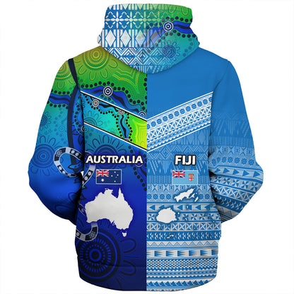 Fiji And Australia Custom Personalised Sherpa Hoodie Fijian Tapa With Australia Aboriginal Style