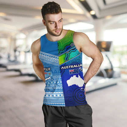Fiji And Australia Custom Personalised Tank Top Fijian Tapa With Australia Aboriginal Style