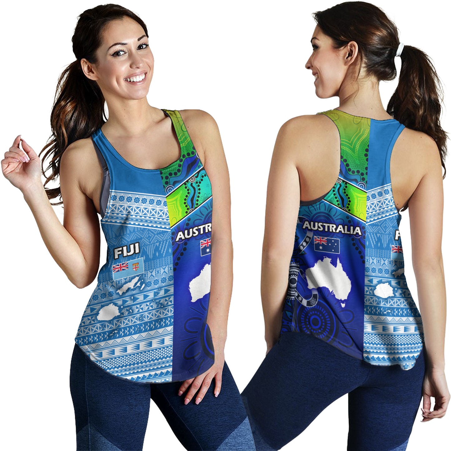 Fiji And Australia Custom Personalised Women Tank Fijian Tapa With Australia Aboriginal Style