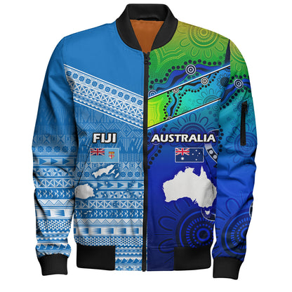 Fiji And Australia Custom Personalised Bomber Jacket Fijian Tapa With Australia Aboriginal Style