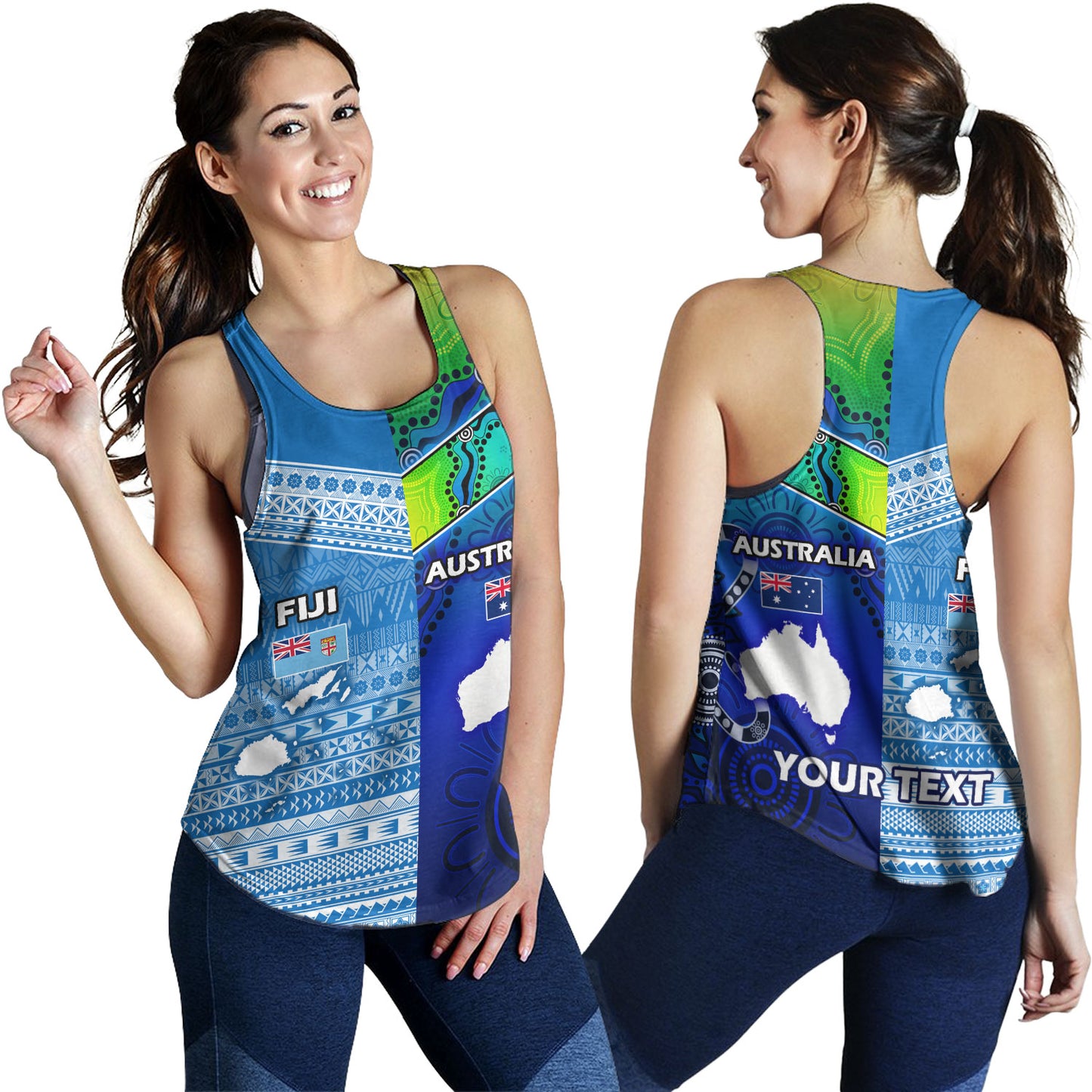 Fiji And Australia Custom Personalised Women Tank Fijian Tapa With Australia Aboriginal Style