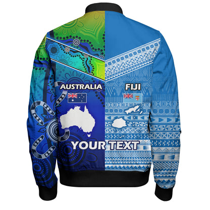 Fiji And Australia Custom Personalised Bomber Jacket Fijian Tapa With Australia Aboriginal Style