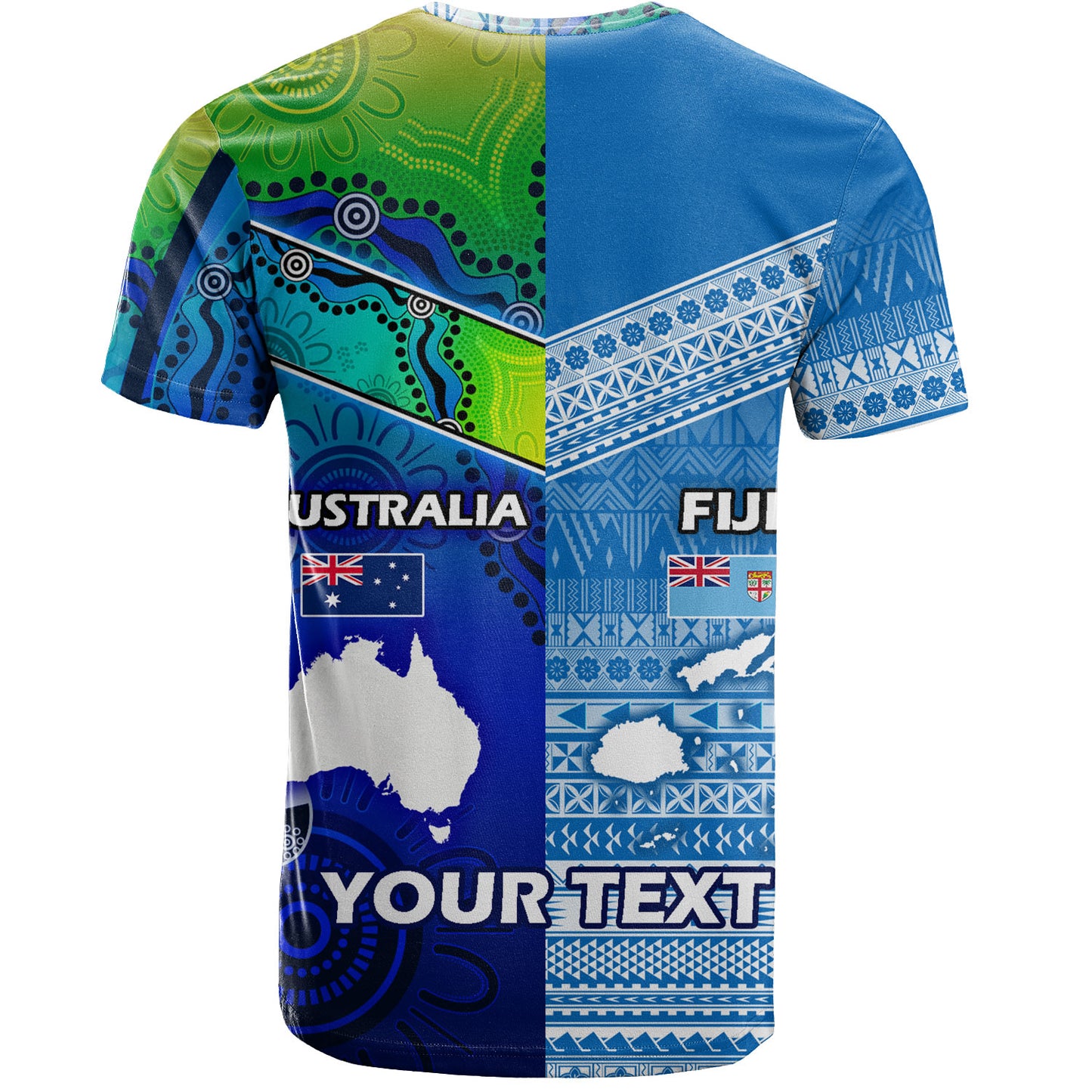 Fiji And Australia Custom Personalised T-Shirt Fijian Tapa With Australia Aboriginal Style