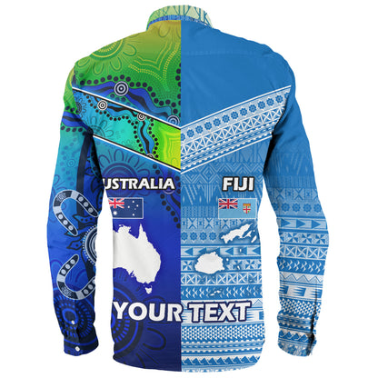 Fiji And Australia Custom Personalised Long Sleeve Shirt Fijian Tapa With Australia Aboriginal Style