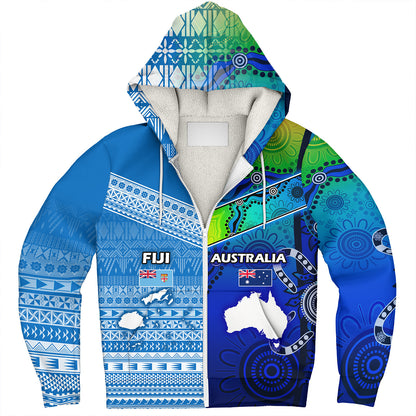 Fiji And Australia Custom Personalised Sherpa Hoodie Fijian Tapa With Australia Aboriginal Style