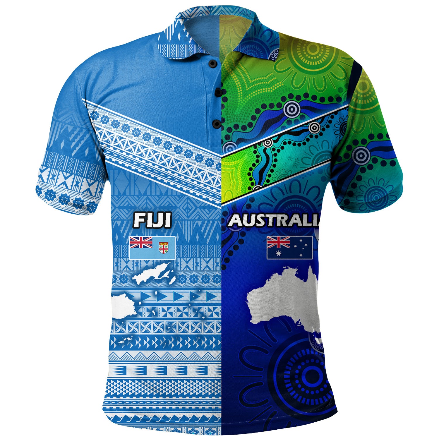 Fiji And Australia Custom Personalised Polo Shirt Fijian Tapa With Australia Aboriginal Style
