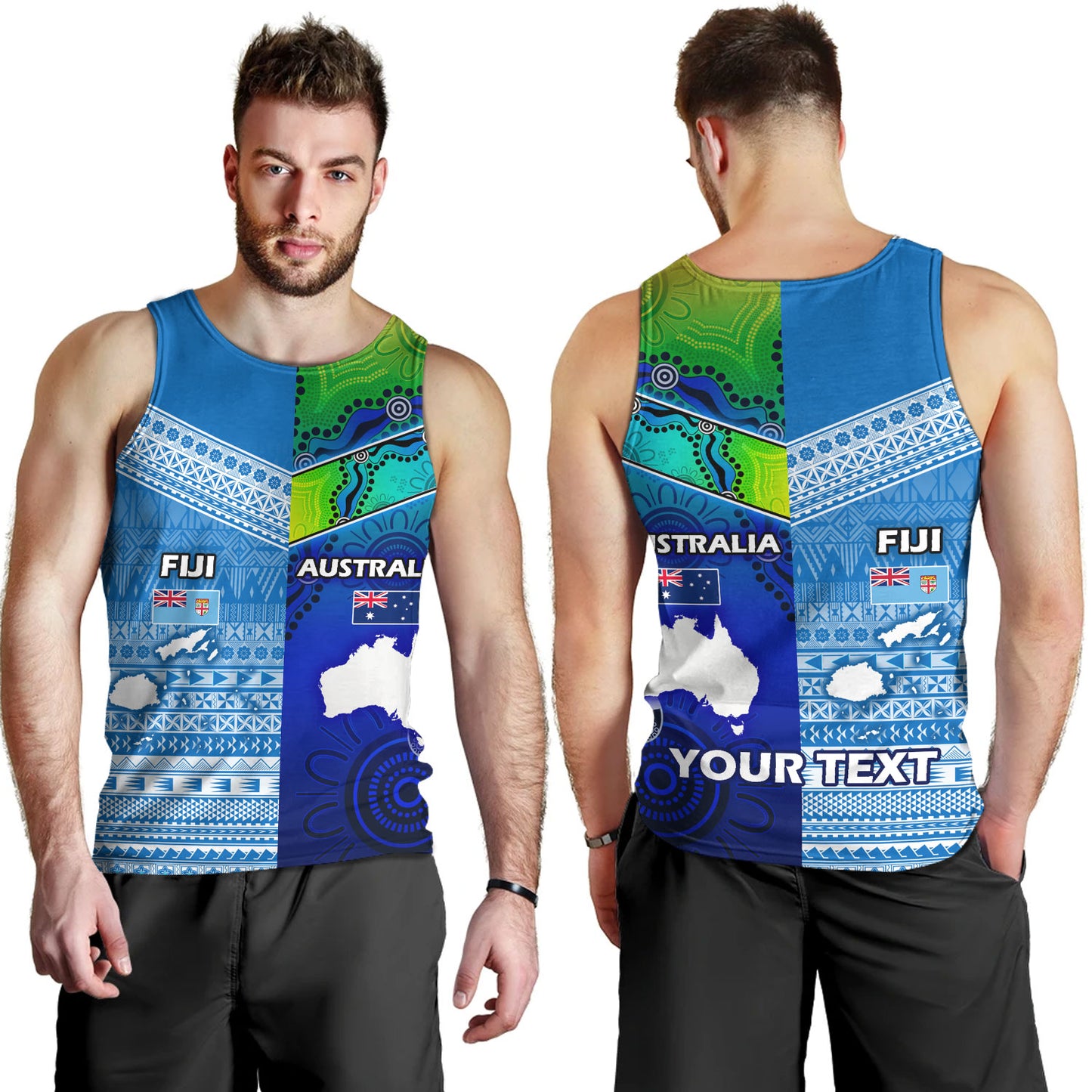 Fiji And Australia Custom Personalised Tank Top Fijian Tapa With Australia Aboriginal Style